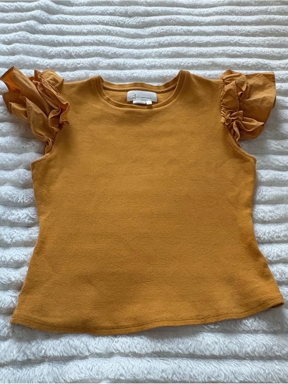 Anthropologie Womens XS Mustard Ruffle Sleeve Knit Top Flutter Sleeve Boho - Picture 2 of 7